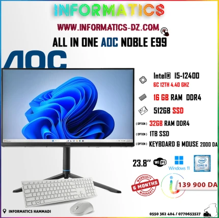 All In One AOC Noble E99 I5-12400 / 512GB / SSD / 16GB RAM  – With Optional Wireless Mouse & Keyboard