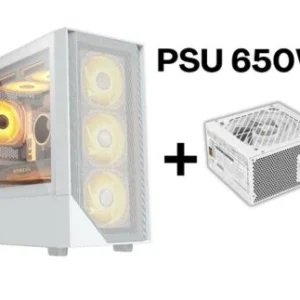 BOITIER GAMING ARES C202 WHITE 4FAN ARES+ALIMENTATION ARES 650W STD ARGB