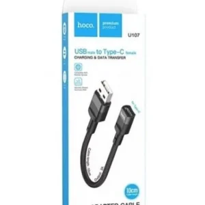 CABLE HOCO 2A U107 USB 3.0 MALE TO TYPE C FEMALE 10CM BLACK