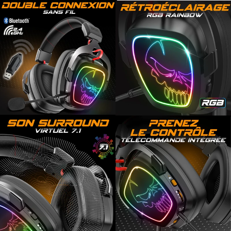 Casque Gamer Sans Fil SPIRIT OF GAMER XPERT-H1500 – RF 2.4 GHz, Bluetooth, Son 7.1, Multi-plateforme – Image 3