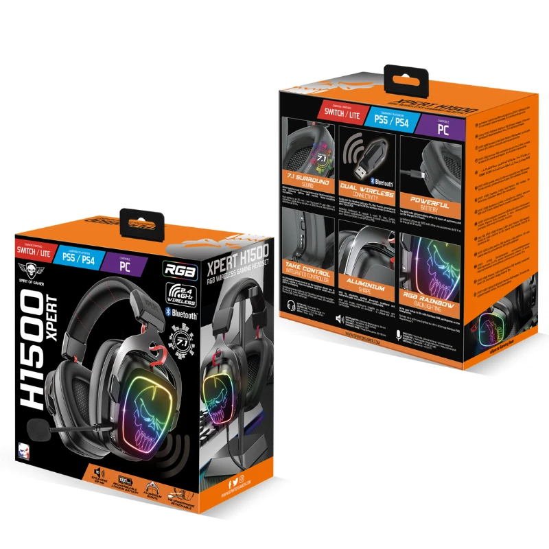 Casque Gamer Sans Fil SPIRIT OF GAMER XPERT-H1500 – RF 2.4 GHz, Bluetooth, Son 7.1, Multi-plateforme – Image 5