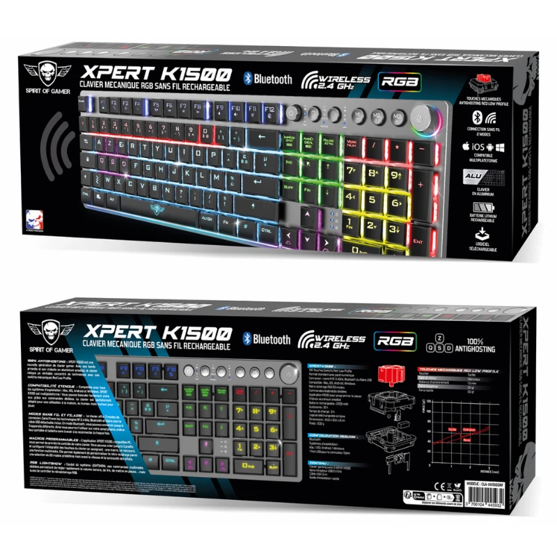 Clavier Gamer Sans Fil SPIRIT OF GAMER XPERT-K1500 – RGB, Bluetooth, Mécanique Low Profile – Image 4