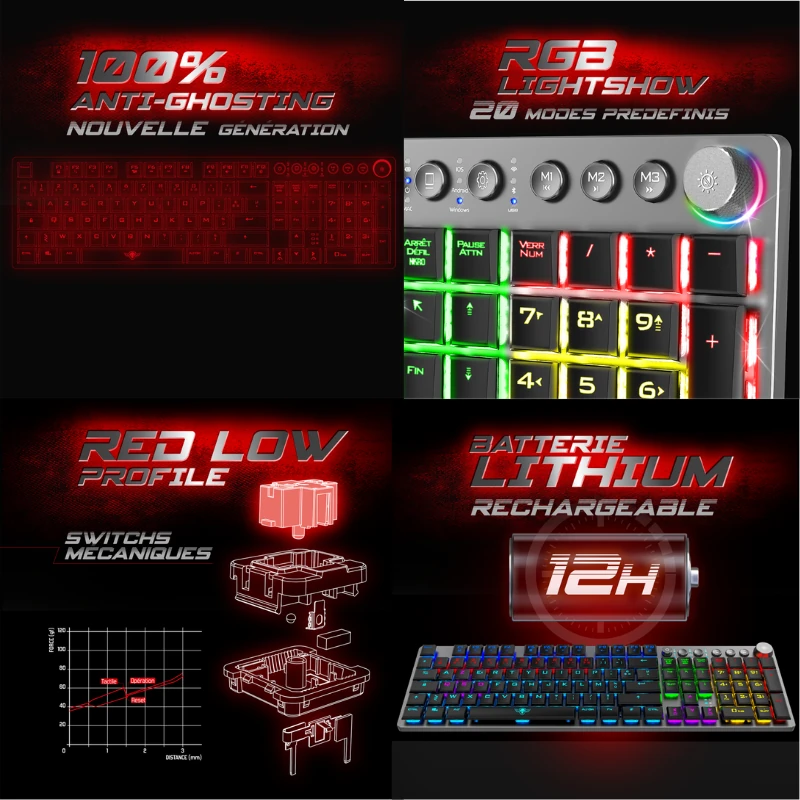 Clavier Gamer Sans Fil SPIRIT OF GAMER XPERT-K1500 – RGB, Bluetooth, Mécanique Low Profile – Image 5