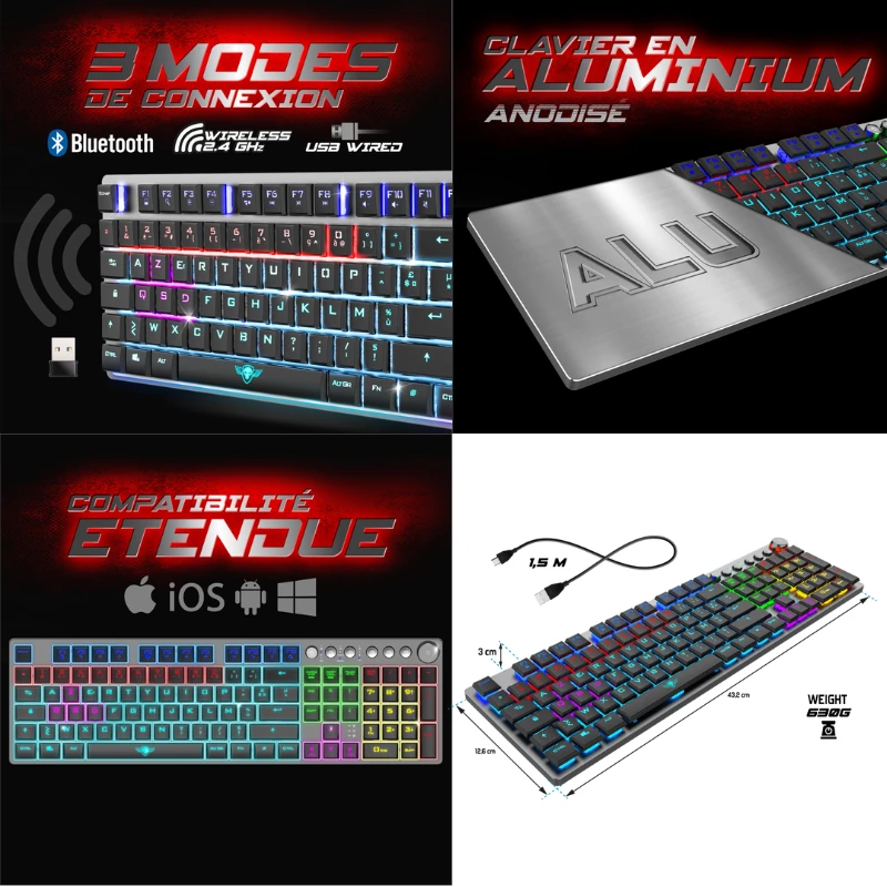 Clavier Gamer Sans Fil SPIRIT OF GAMER XPERT-K1500 – RGB, Bluetooth, Mécanique Low Profile – Image 6