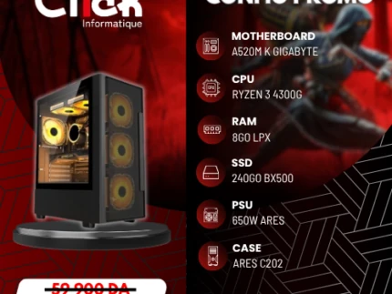 CONFIG /R3 4300G/RAM 8GO LPX /240GO SSD BX500/A520M K GIGABYTE V2/650W ARES/ARES C202