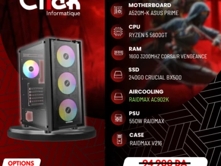 CONFIG / R5 5600GT / 16GB RAM LPX / 240GB SSD BX500/ A520M-K ASUS/ RX550W /RAIDMAX V217