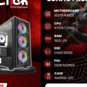 CONFIG / R7 5700G / 16GB RAM LPX / 240GB SSD BX500/ A520M-K ASUS/ RX550W /RAIDMAX V217