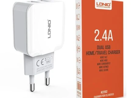Ldnio Chargeur KM-A303- Fast Charge 2xUSB 5V / 2.4A Auto-ID – Blanc TYPE-C IPHONE
