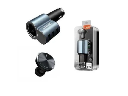 Ldnio Oreillette Bluetooth & Chargeur Auto 3 Sorties 4.2A – Cm21 – Bleu/Noir