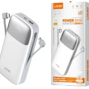 POWER BANK 20000MAH LDNIO PQ20 20W PD (01xTYPE-C / 01xTYPE-A / CABLE TYPE-C ET IPHONE)