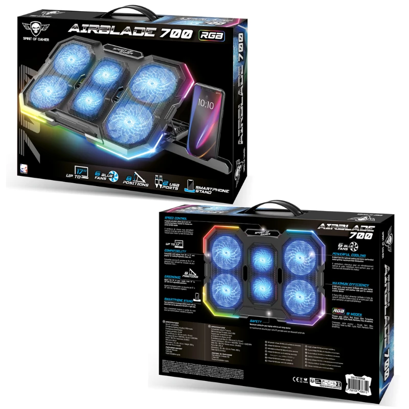 Refroidisseur PC Portable AIRBLADE 700 RGB – 6 Ventilateurs, 10 Modes RGB, Jusqu’à 17" – Image 3