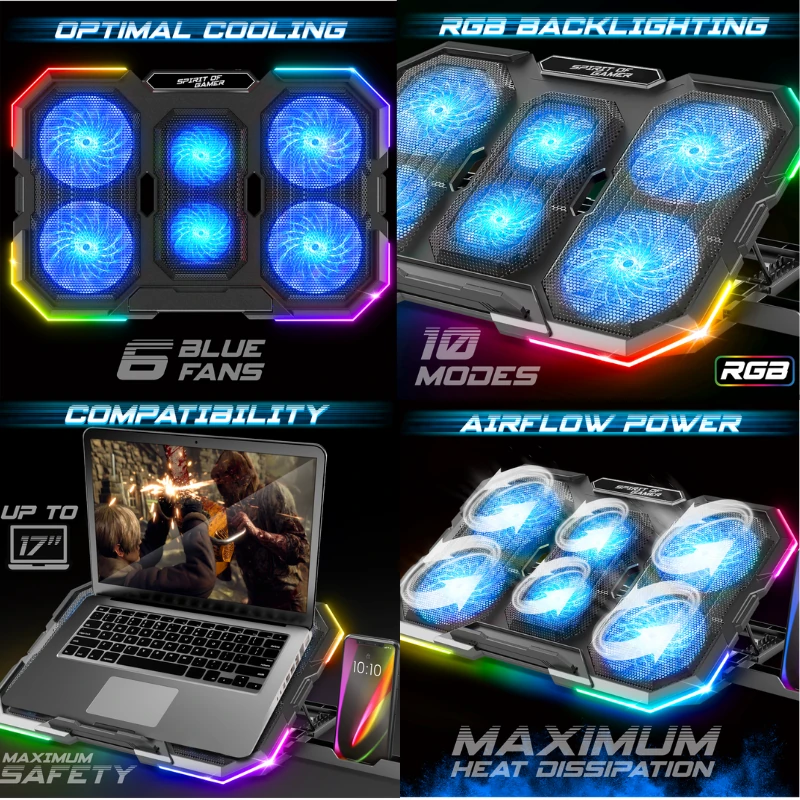 Refroidisseur PC Portable AIRBLADE 700 RGB – 6 Ventilateurs, 10 Modes RGB, Jusqu’à 17" – Image 5