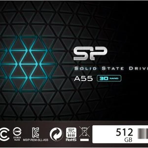 Silicon Power SSD 512Go 3D NAND A55 SLC Cache Performance Boost 2.5 pouces SATA III 7mm (0.28″) Interne SSD