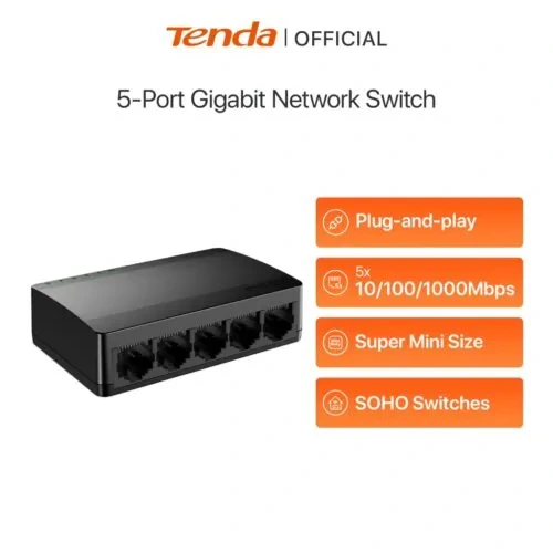 Switch Tenda 5 Ports Ethernet RJ45 10/100/1000 Mbps Desktop